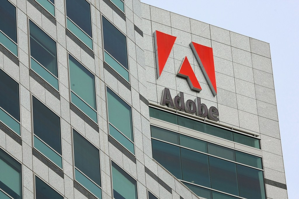 Adobe logo on San Jose, CA headquarters.